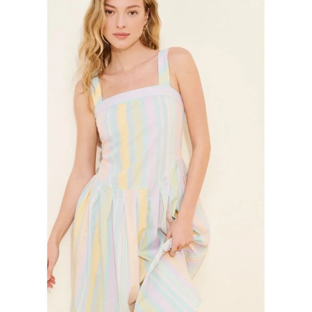 Free People Primavera Stripe Midi Dress Cotton Size XL Adjustable Strap Casual - Picture 5 of 9